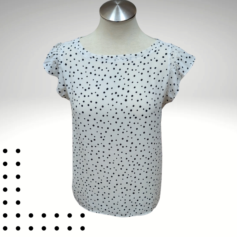 LOFT Black and White Ruffled Cap Sleeve Blouse